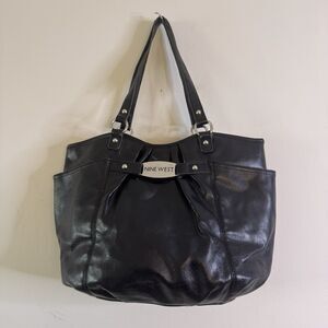 NINE WEST Black Faux Leather Shopper Shoulder Purse Hobo Bag Handbag Grunge 90s